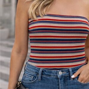 Striped Strapless Tube Top in Multi-Color